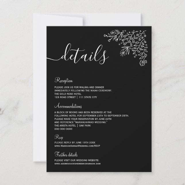 Invitación Detalles mínimos del Nikah islámico floral blanco  (Anverso)