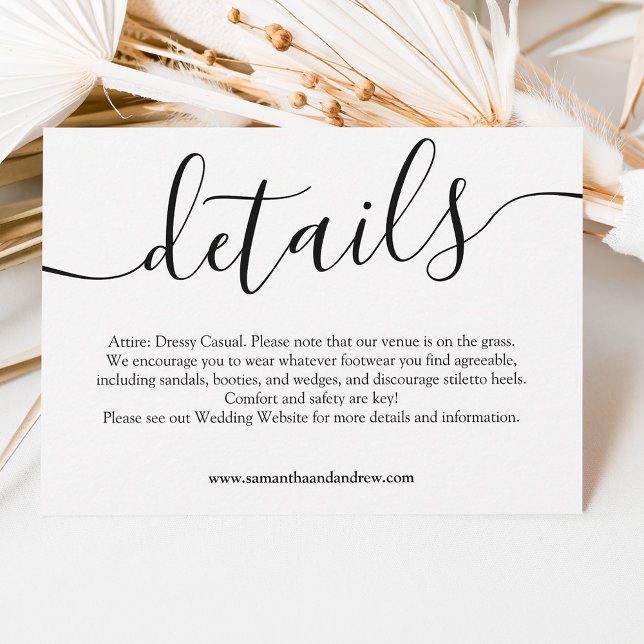 Invitación Detalles modernos de boda simple blanco negro (Modern black white simple wedding details invitation)
