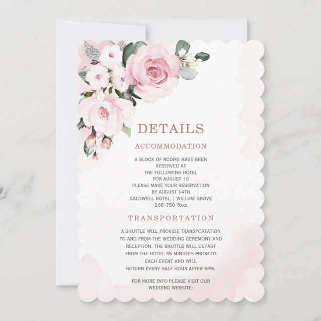 Invitación Detalles modernos de Rosa y Boda gris (Anverso)