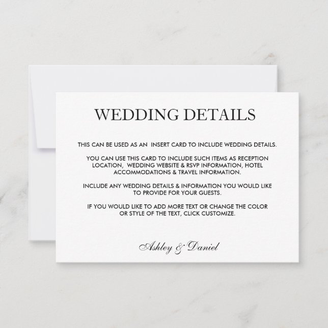 Invitación Detalles modernos y elegantes de Boda blanco y neg (Anverso)