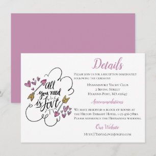 Invitación Detalles Morados Direcciones Amor Corazón Flecha B