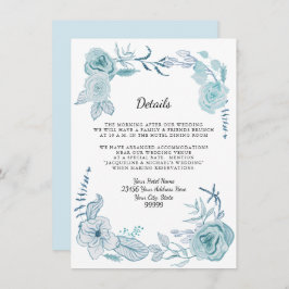 Invitación Detalles n Hotel Blue White Boho Acuarela Floral