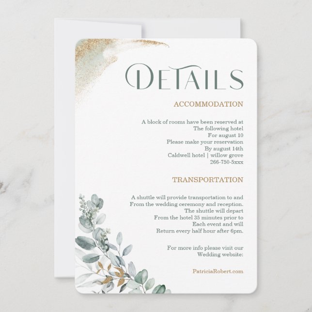 Invitación Detalles personalizados sobre el oro y el Boda ver (Anverso)
