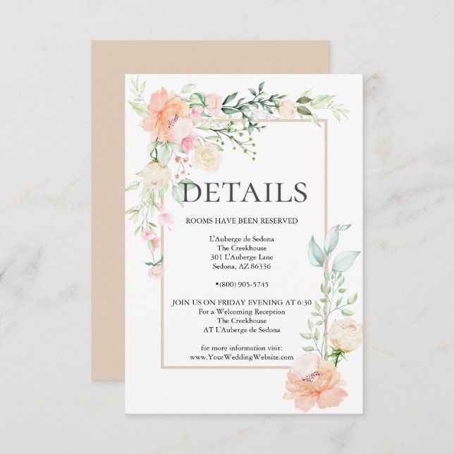 Invitación DETALLES | Pulverización floral de marfil de coral (Anverso / Reverso)