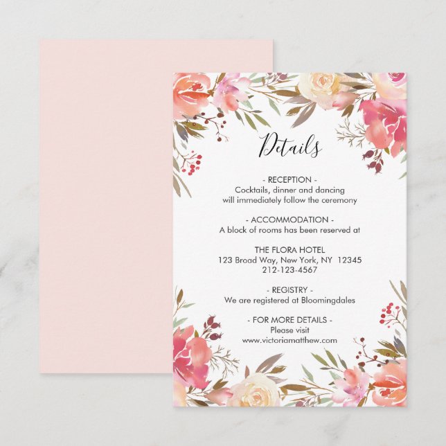 Invitación Detalles románticos del Boda floral de la florenci (Anverso / Reverso)
