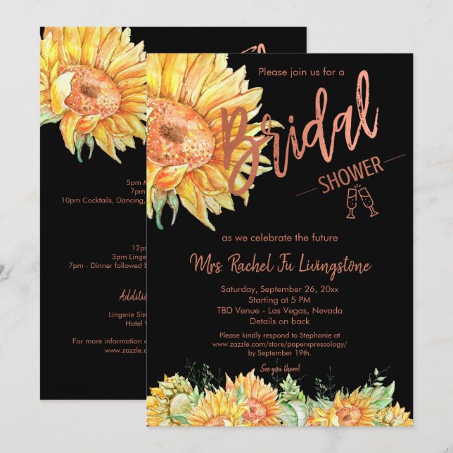 Invitación Detalles sencillos de la ducha de novia con giraso (Anverso / Reverso)