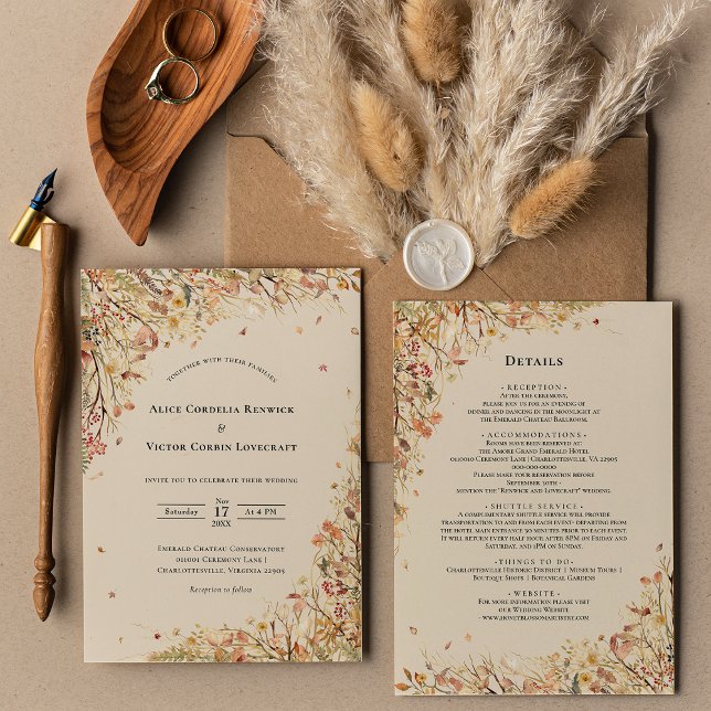 Invitación Detalles sencillos del Boda beige de otoño y (Subido por el creador)