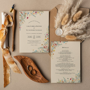 Invitación Detalles sencillos del Boda Fern Beige y