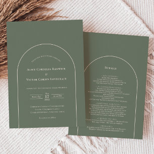 Invitación Detalles simples del Boda verde del arco del Boho