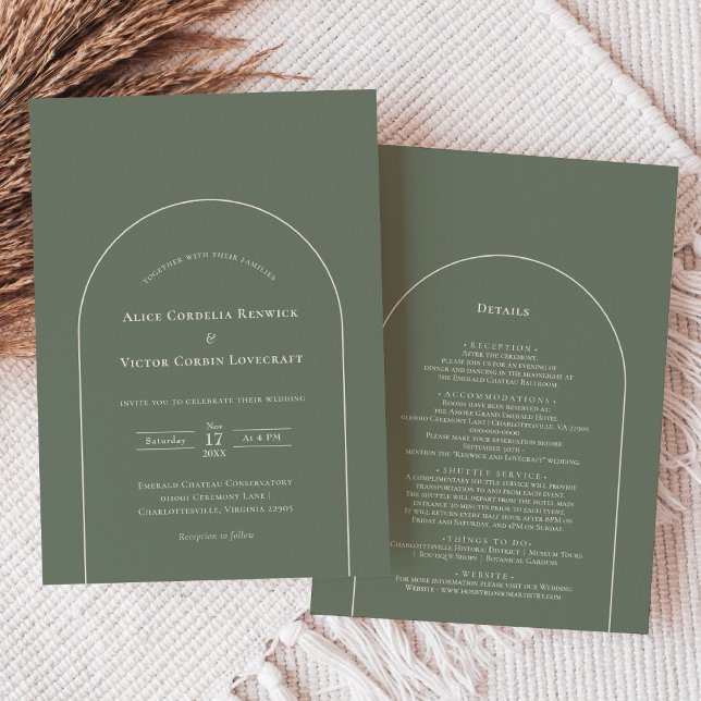 Invitación Detalles simples del Boda verde del arco del Boho  (Subido por el creador)