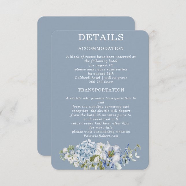 Invitación Detalles Verde Salvia y Azul Polvoriento (Anverso / Reverso)