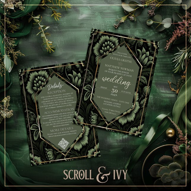 Invitación Detalles y Boda de la floral Olive Green & Gold (Subido por el creador)