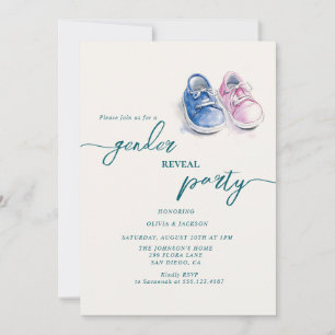 Invitación detección de género fiesta zapatillas rosas y azul