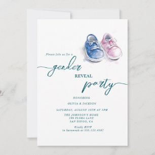 Invitación detección de género fiesta zapatillas rosas y azul