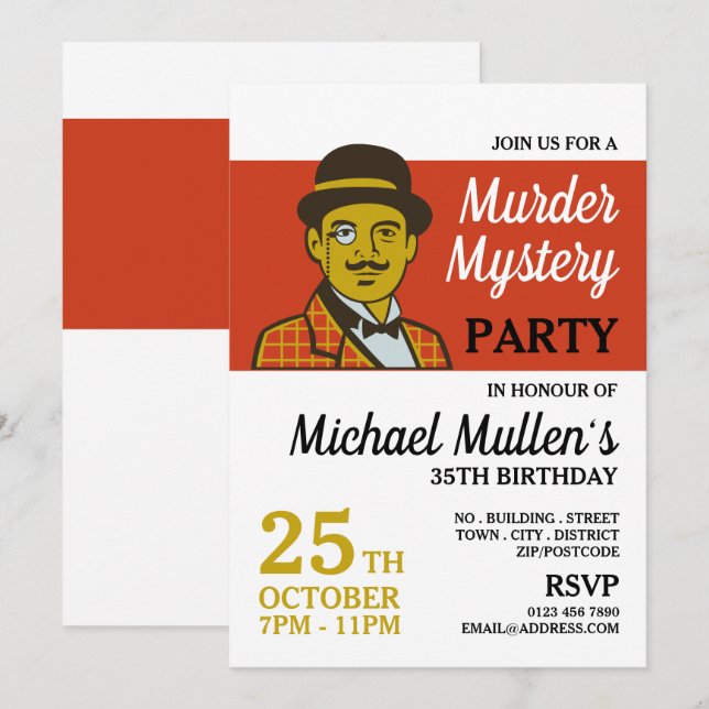 Invitación Detective clásico, fiesta de cumpleaños del mister (Anverso / Reverso)