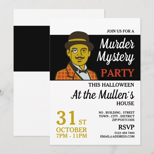 Invitación Detective clásico, fiesta de Halloween de misterio (Anverso / Reverso)
