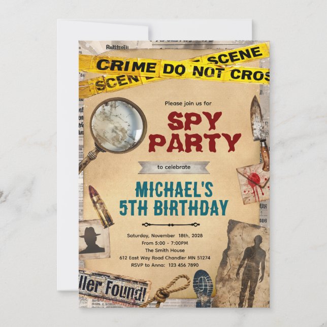 Invitación Detective Mystery Birthday Invitation (Anverso)