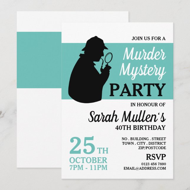 Invitación Detective Silhouette, cumpleaños del misterio del  (Anverso / Reverso)