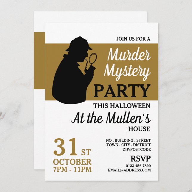 Invitación Detective Silhouette, Murder Mystery Halloween (Anverso / Reverso)