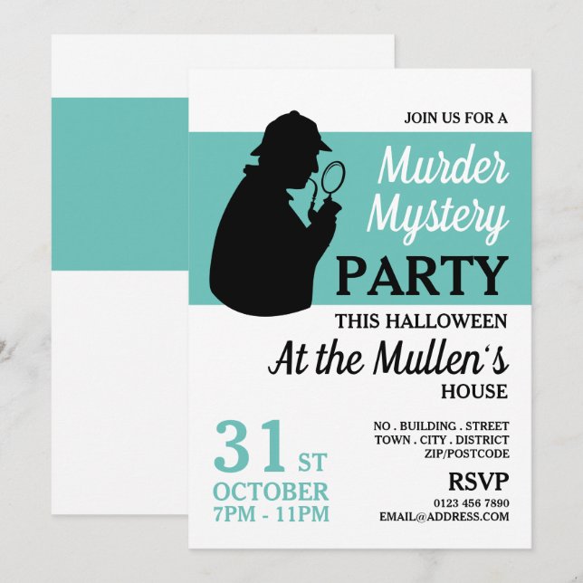 Invitación Detective Silhouette, Murder Mystery Halloween (Anverso / Reverso)