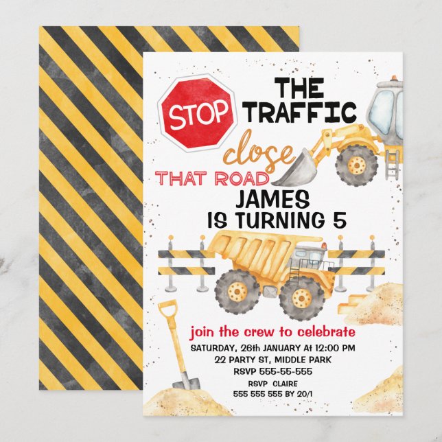 Invitación Detener El Tráfico Cerrar La Construcción De La Ca (Anverso / Reverso)