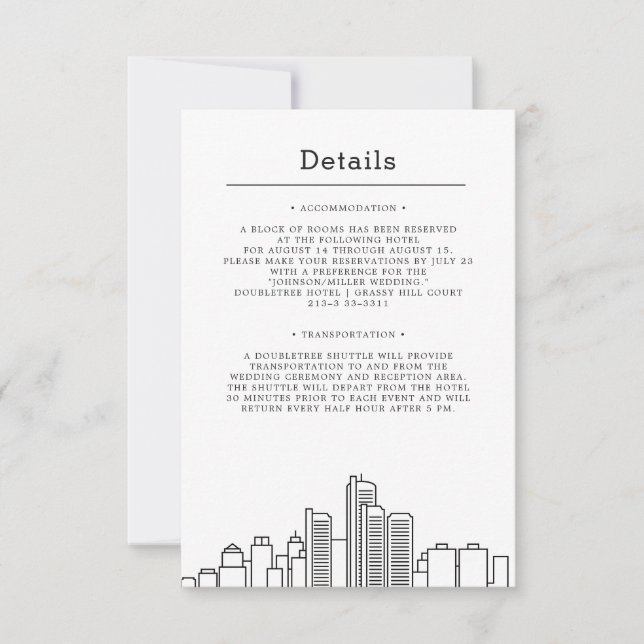 Invitación Detroit Boda | Detalles del Invitado (Anverso)