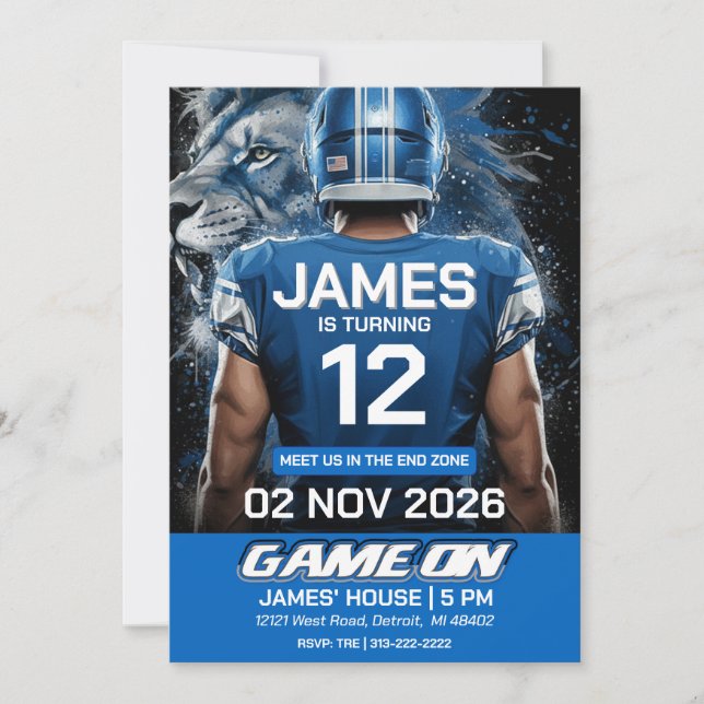 Invitación Detroit Football Birthday Invitation (Anverso)