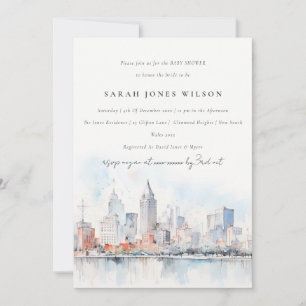 Invitación Detroit Michigan Acuarela Baby Shower