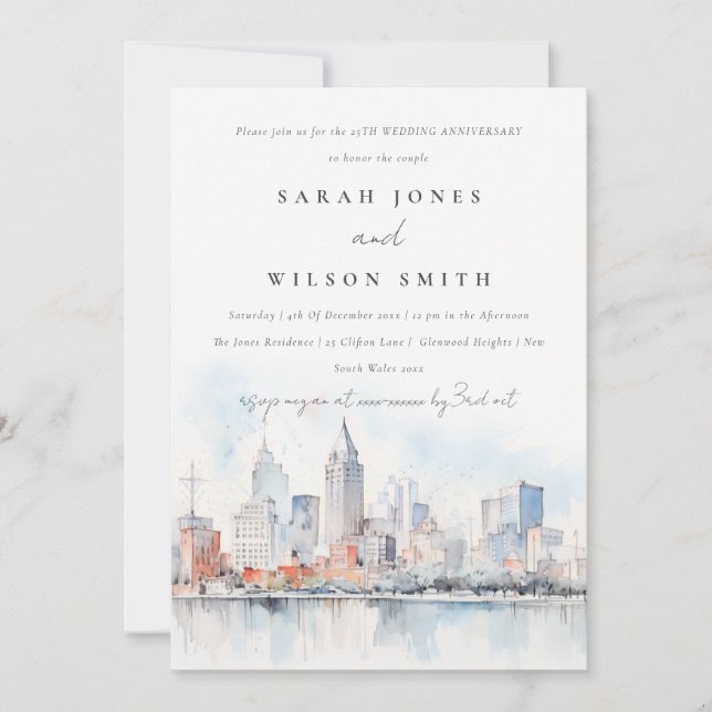 Invitación Detroit Michigan Landscape Wedding Anniversary (Anverso)