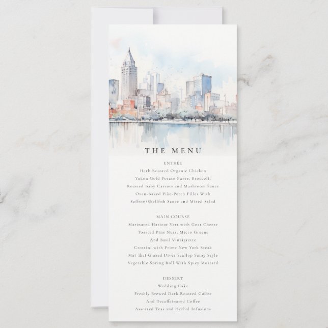Invitación Detroit Michigan Watercolor Scape Wedding Menu (Anverso)