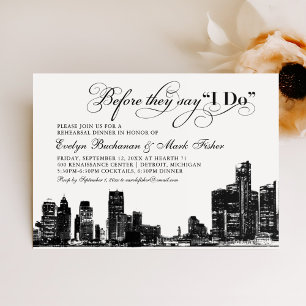 Invitación Detroit Skyline Art Deco Boda Ensayo Cena