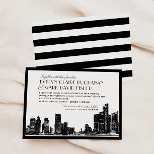 Invitación Detroit Skyline Black Art Deco Boda