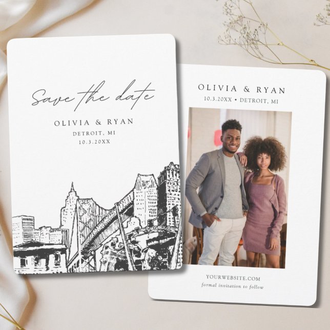 Invitación Detroit Wedding Salva al Boda de la fecha en el ce (Detroit Save the Date)