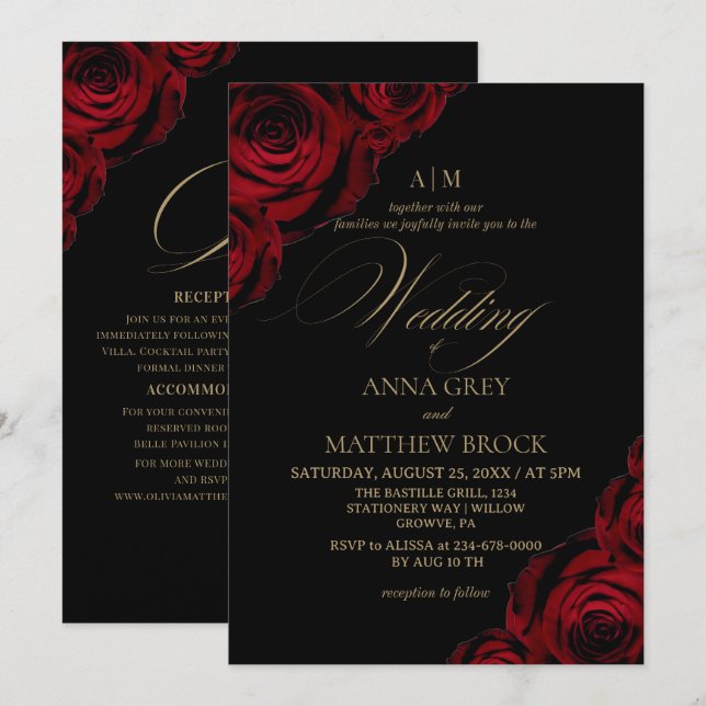 Invitación Devine Elegant Rose⎮Todo en una boda (Anverso / Reverso)