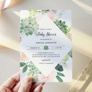 Invitación DEVON Greenery Succulent Baby Shower