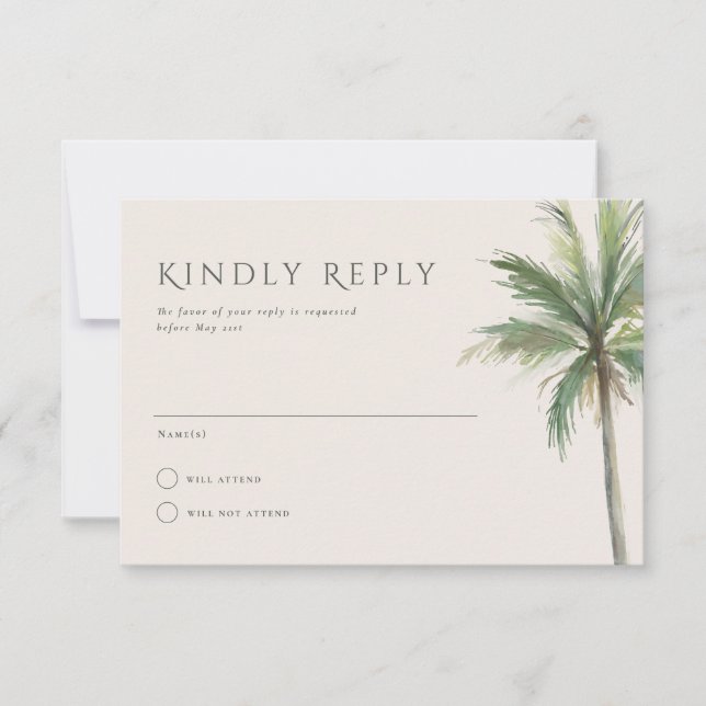 Invitación Devonport Modern Watercolor Palm Wedding RSVP (Anverso)
