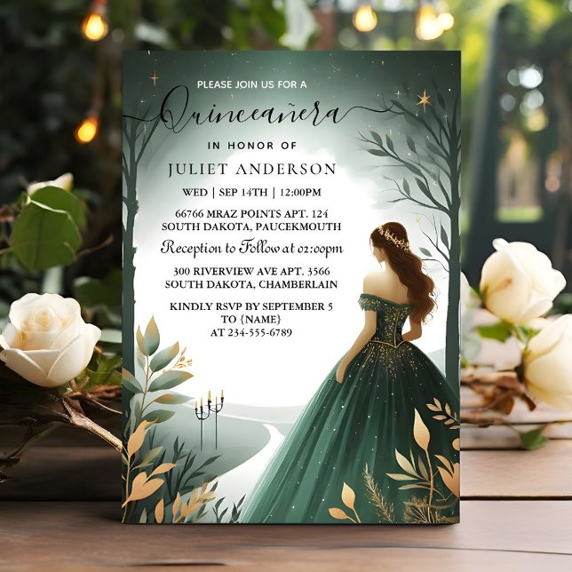 Invitación Día Árboles Moneda de oro Glam Esmeralda Verde Qui (Subido por el creador)