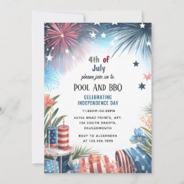 Invitación Día Bbq Rojo Azul Blanco Bandera de Estados Unidos