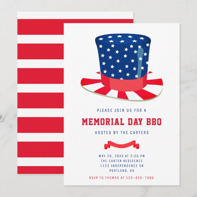 Invitación Día conmemorativo BBQ Azul Blanco Rojo (Anverso / Reverso)
