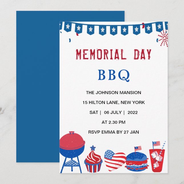 Invitación Día conmemorativo de los Estados Unidos fiesta de  (Anverso / Reverso)