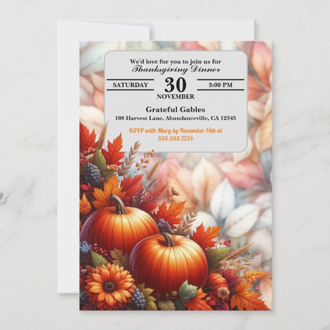 Invitación Día de Acción de Gracias (Anverso)