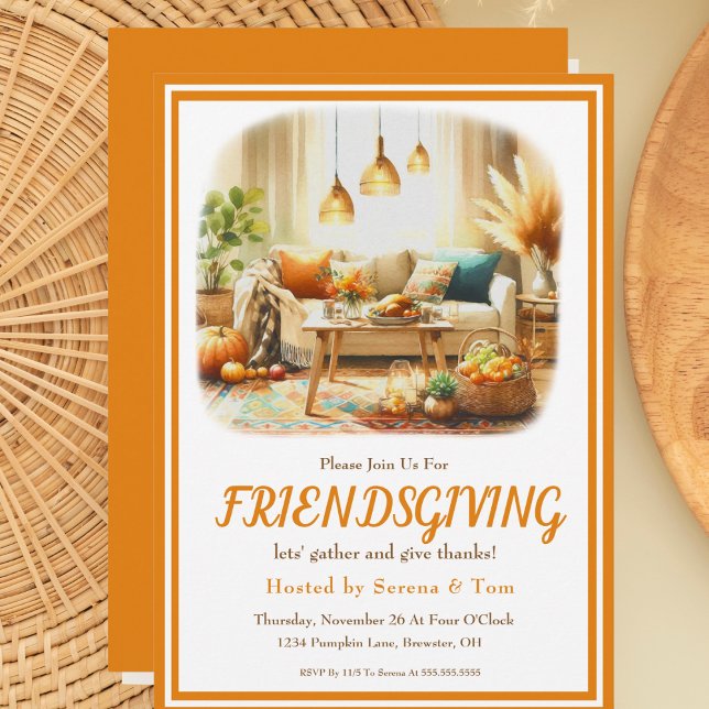 Invitación Día de Acción de Gracias Boho Friendsgiving Sala d (Subido por el creador)
