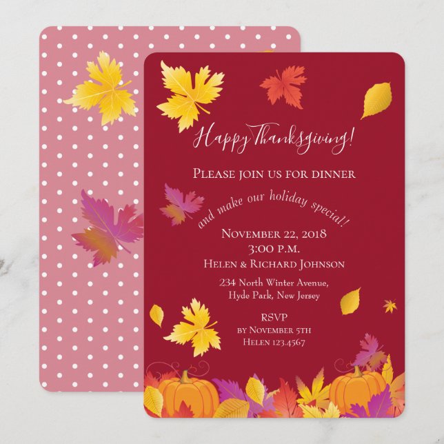 Invitación Día de Acción de Gracias Caer Maple deja acuarela (Anverso / Reverso)