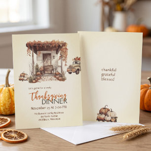 Invitación Día de Acción de Gracias Camión Calabaza Naranja Q