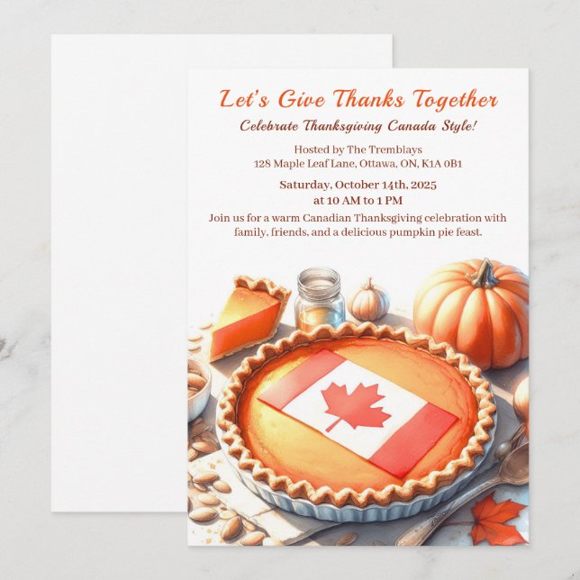 Invitación Día de Acción de Gracias Canadá | Reunión Acogedor (Anverso / Reverso)