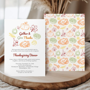 Invitación Día de Acción de Gracias Caprichoso de Reunión y G