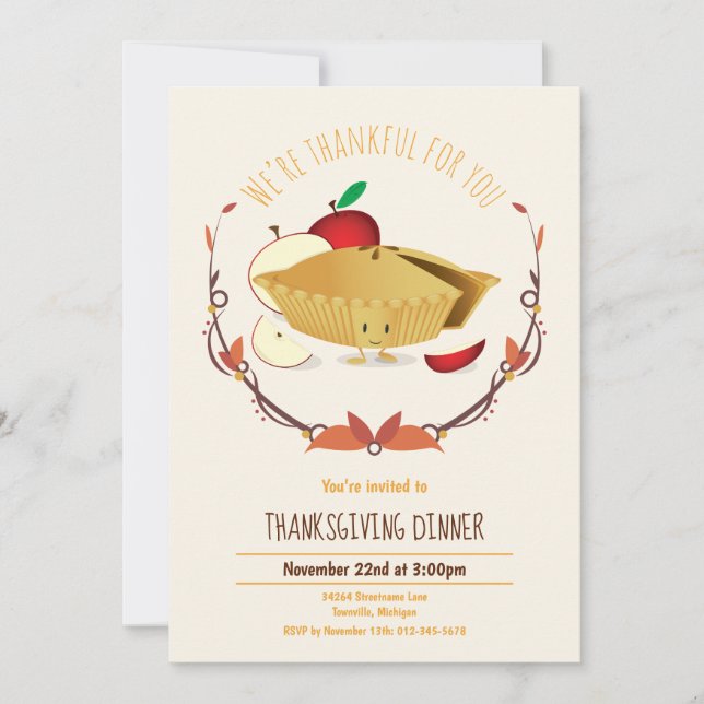 Invitación Día de Acción de Gracias Cena Fiesta Apple Pie Tan (Anverso)