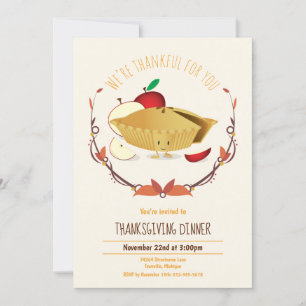 Invitación Día de Acción de Gracias Cena Fiesta Apple Pie Tan