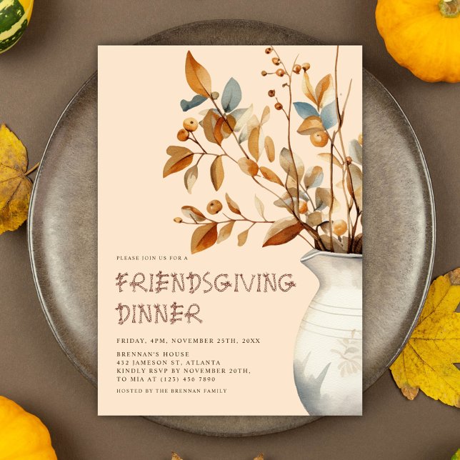Invitación Día de Acción de Gracias Cena Rústica Caída Amista (Thanksgiving Dinner Rustic Fall Friendsgiving Invitation)