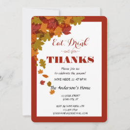 Invitación Día de Acción de Gracias Comer y dar gracias a las